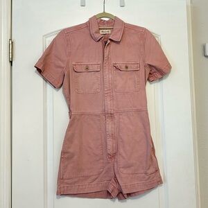 Madewell Pink Short Sleeve Coverall romper zip up size XS
